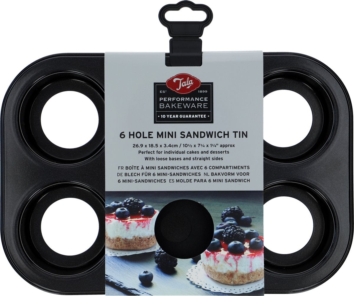 Tala performance - mini moule à gâteau - 6 x 8 cm - lot de 6 - fond amovible - revêtement antiadhésif - sans pfas