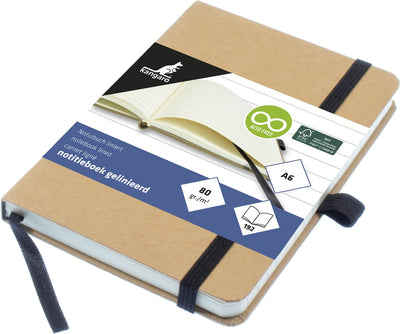 Carnet Kangaro - a6 - kraft - avec trait - avec élastique, ruban et passant pour stylo - k-552121