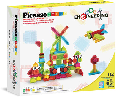 Picassotiles Tuiles Picasso tactiques - jouets de construction - blocs de construction hérisson - jouets de construction - jouets à tige - jouets de construction créatifs - 112 pièces - à partir de 3 ans