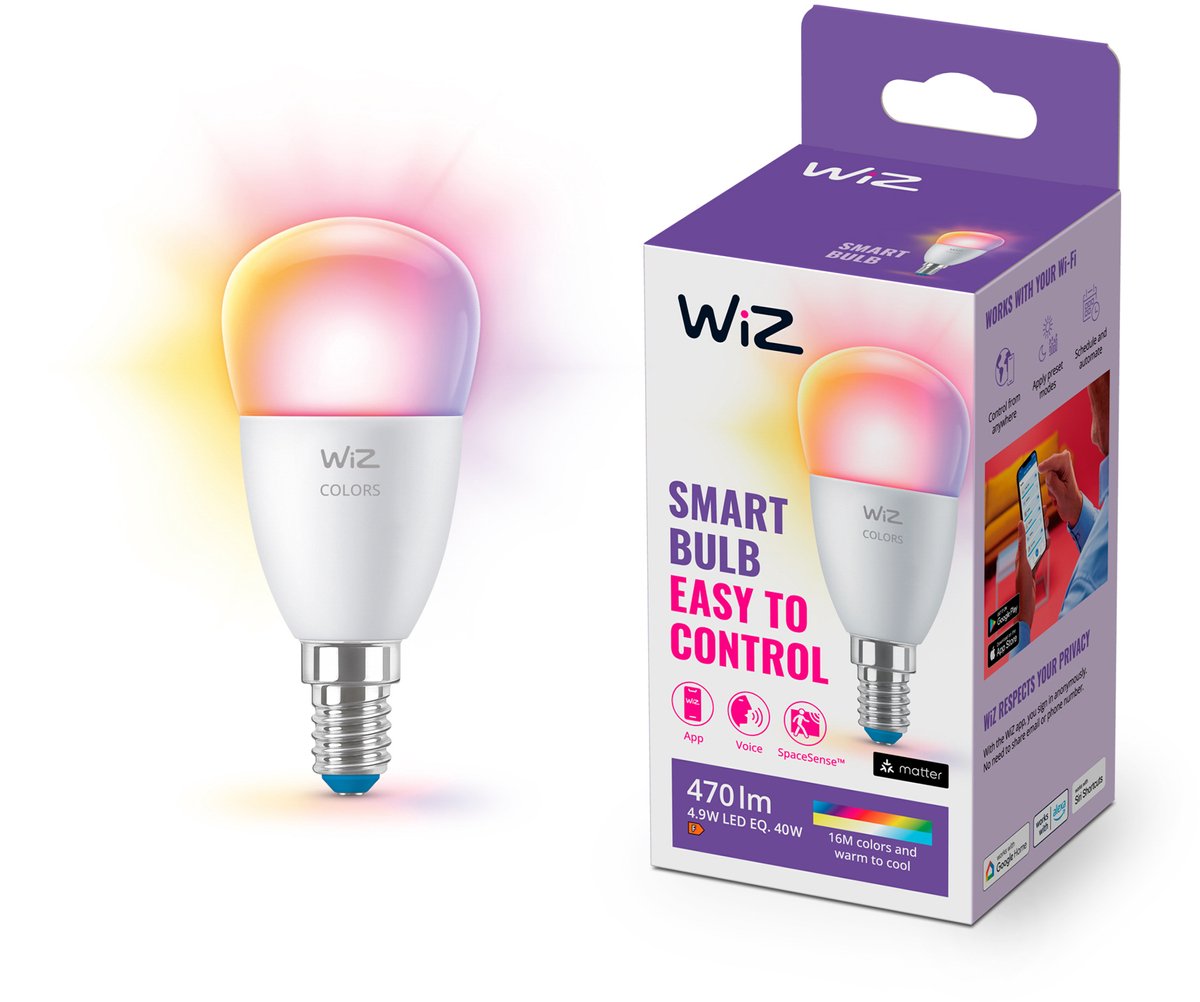 Lampe boule Wiz - lumière colorée et blanche - éclairage LED intelligent - culot E14 - 40w - mat - wi-fi