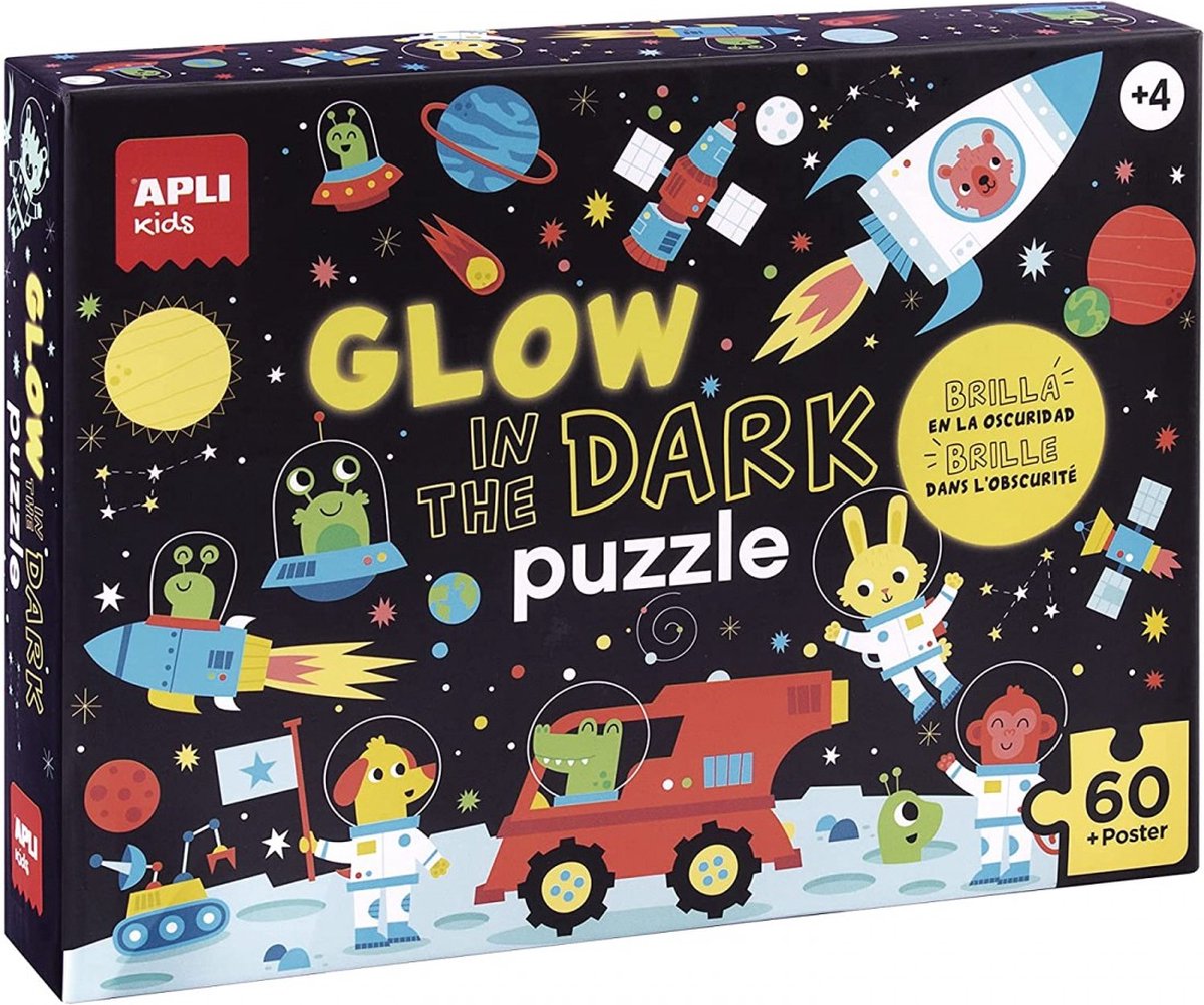 Puzzle pour enfants Apli - voyage spatial qui brille dans le noir