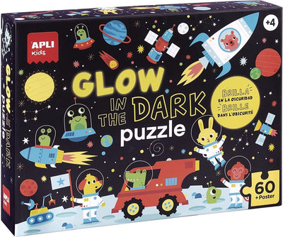Puzzle pour enfants Apli - voyage spatial qui brille dans le noir