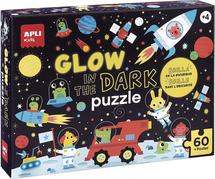 Puzzle pour enfants Apli - voyage spatial qui brille dans le noir