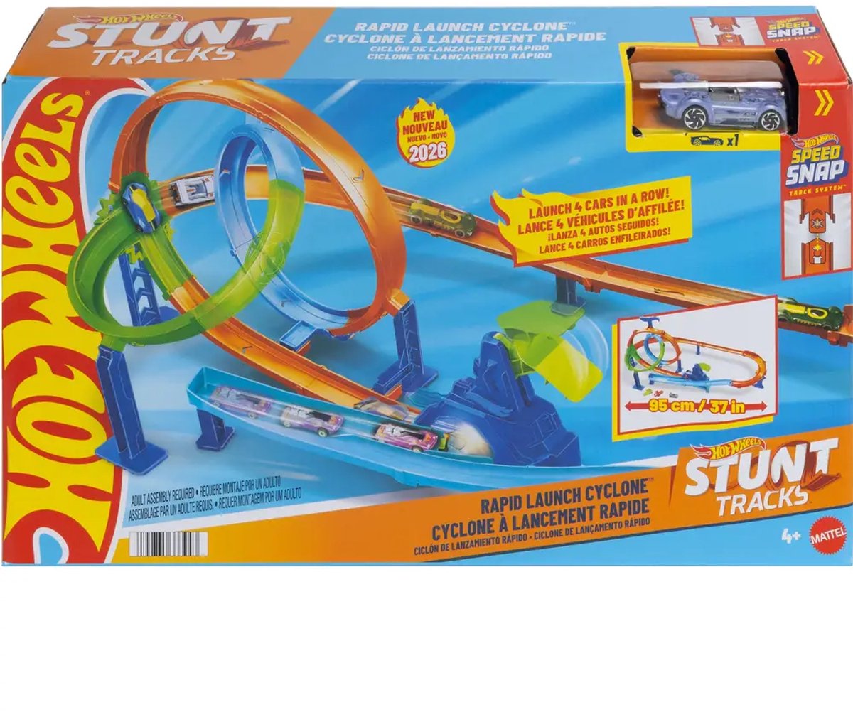 Mattel Hot Wheels Stunt Tracks Ensemble de pistes de cyclone à lancement rapide et voiture jouet en métal
