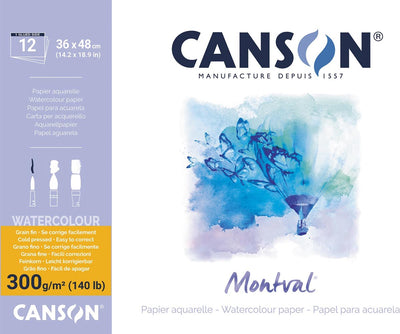 Papier aquarelle Canson montval | blanc à grain fin 300 g m² | pi 36 x 48 cm | bloc de 12 feuilles