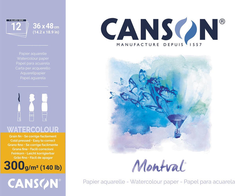 Papier aquarelle Canson montval | blanc à grain fin 300 g m² | pi 36 x 48 cm | bloc de 12 feuilles