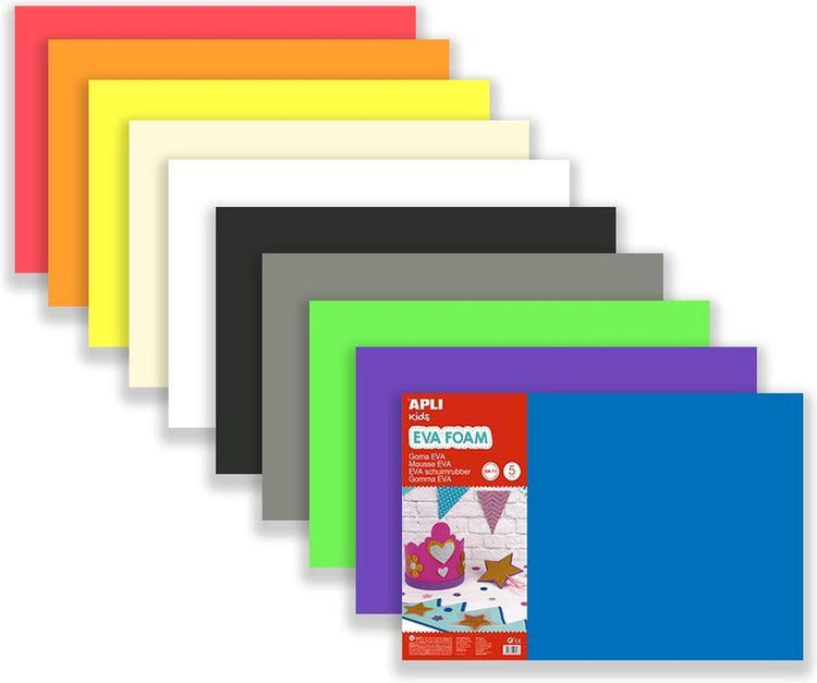 Apli kids mousse eva 10 couleurs 60 x 40 cm x 2 mm - 10 feuilles