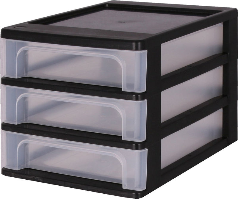 Système de tiroirs de commode organisateur Iris a4 - 3 petits tiroirs - 3 x 4l - plastique - noir transparent