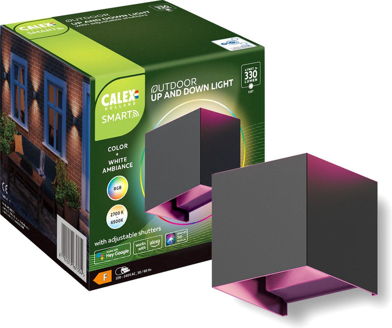 Applique d'extérieur intelligente Calex - Lampe d'extérieur intelligente haut vers le bas - convient pour l'intérieur et l'extérieur - lumière blanche chaude RVB - angle de faisceau - noir
