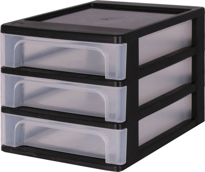 Système de tiroirs de commode organisateur Iris a4 - 3 petits tiroirs - 3 x 4l - plastique - noir transparent