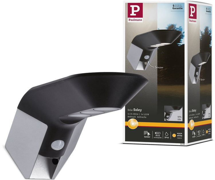 Paulmann éclairage solaire LED pour numéro de maison Soley détecteur de mouvement IP44 3000K 42lm anthracite