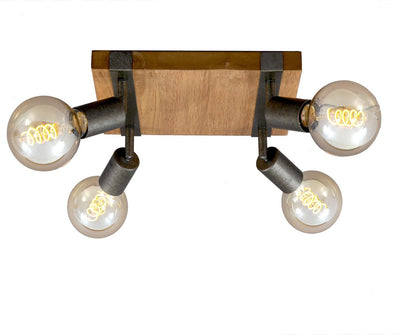 Briloner leuchten wood basic - plafonnier carré - spots orientables - 4xe27 max. 25w - matière : bois et métal - couleur : noir et gris métal