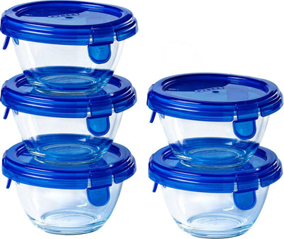 Pyrex - bol Cook Go rond avec couvercle 200 ml lot de 5 pièces - bleu transparent