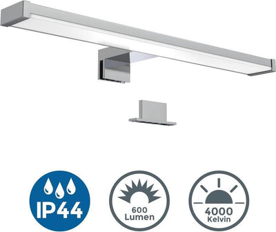 B.k.licht - lampe miroir led - chrome - lampe salle de bain - éclairage miroir - l: 40cm - ip44 - 4 000k - 600 lumen - 7w led