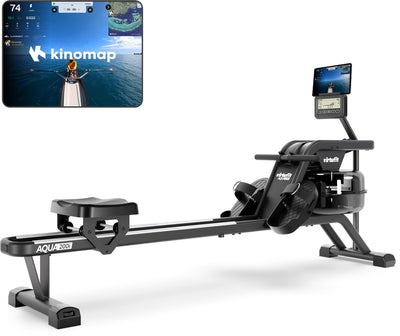 Rameur Virtufit aqua200i avec résistance à l'eau - pliable - double rail - incl. écran, support de tablette et roues de transport - kinomap fitshow - max. 120 kg et 200 cm - rameur - rameur