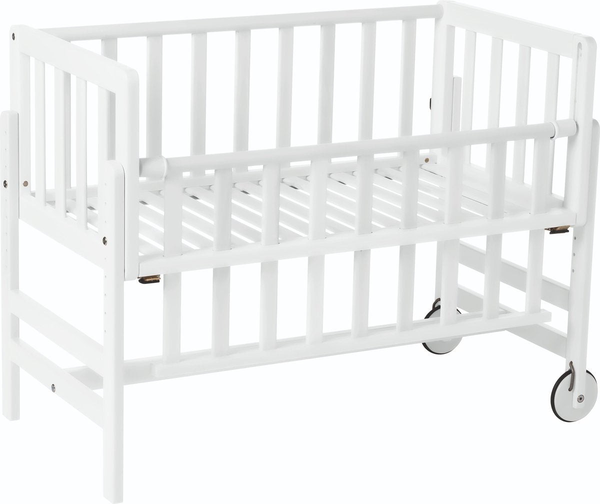 Geuther betty cododo, lit d'appoint, berceau - à roulettes - 45x90 cm - lit bébé jusqu'à 9 kg - bois de hêtre massif - blanc