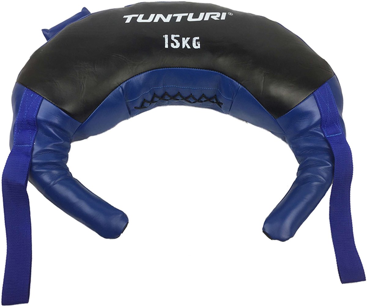 Sac bulgare Tunturi poids 15 kg - sac de sable de fitness pour l'entraînement de force - power bag bleu - incl. application de remise en forme gratuite