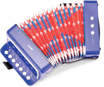 Accordéon jouet Woet ® pour enfants - instrument jouet - bleu - avec livret de musique avec 8 chansons - à partir de 3 ans
