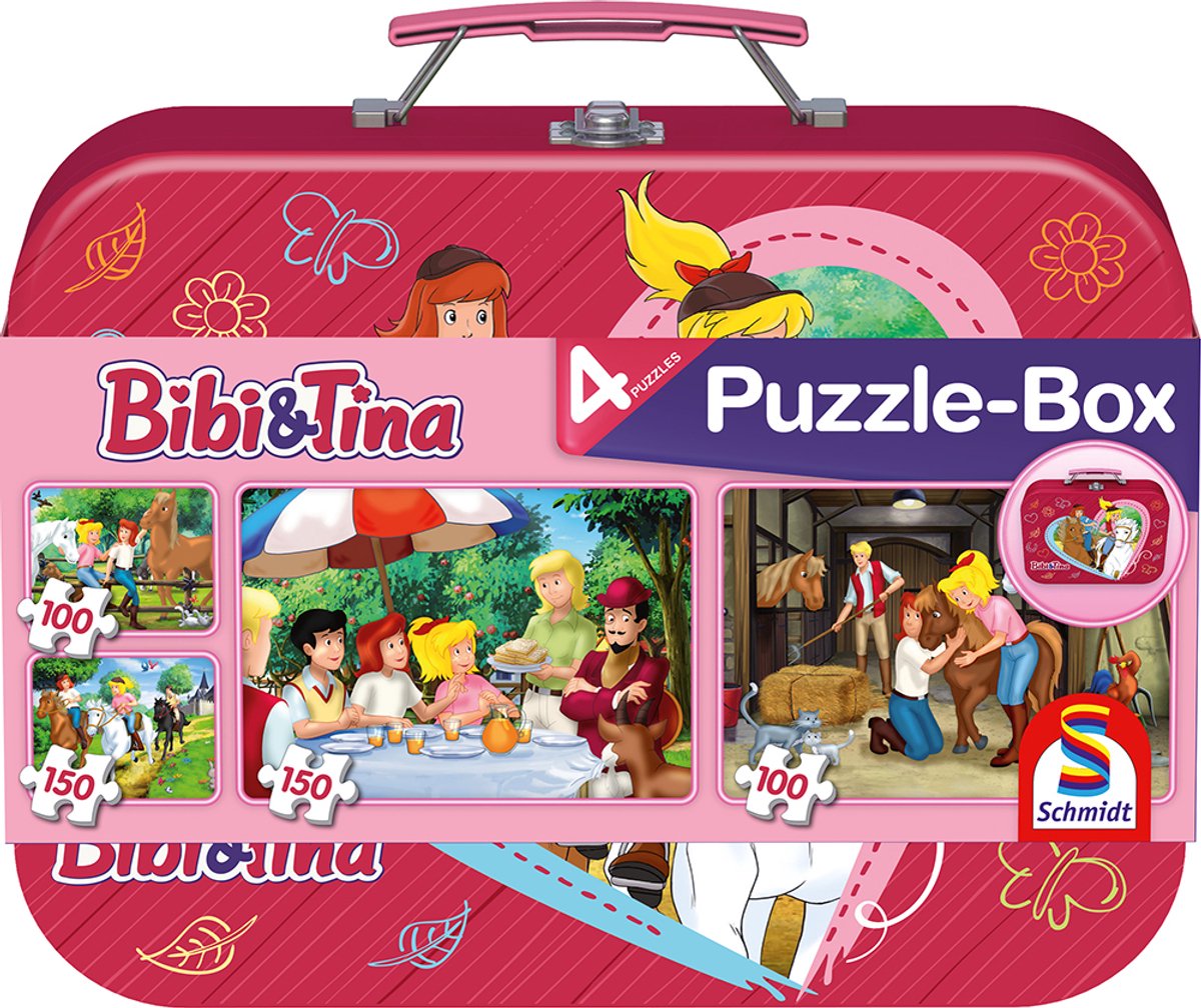 Schmidt - puzzle - bibi tina, boîte à puzzle, 2x100 2x150 pièces dans un coffret métallique - enfants - à partir de 6 ans