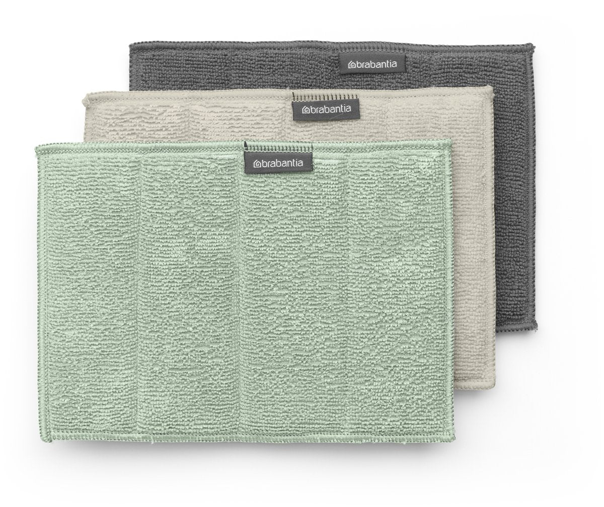 Brabantia chiffons en microfibre pour évier - lot de 3 - 16 x 22 cm - beige doux gris foncé vert jade