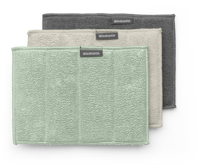 Brabantia chiffons en microfibre pour évier - lot de 3 - 16 x 22 cm - beige doux gris foncé vert jade