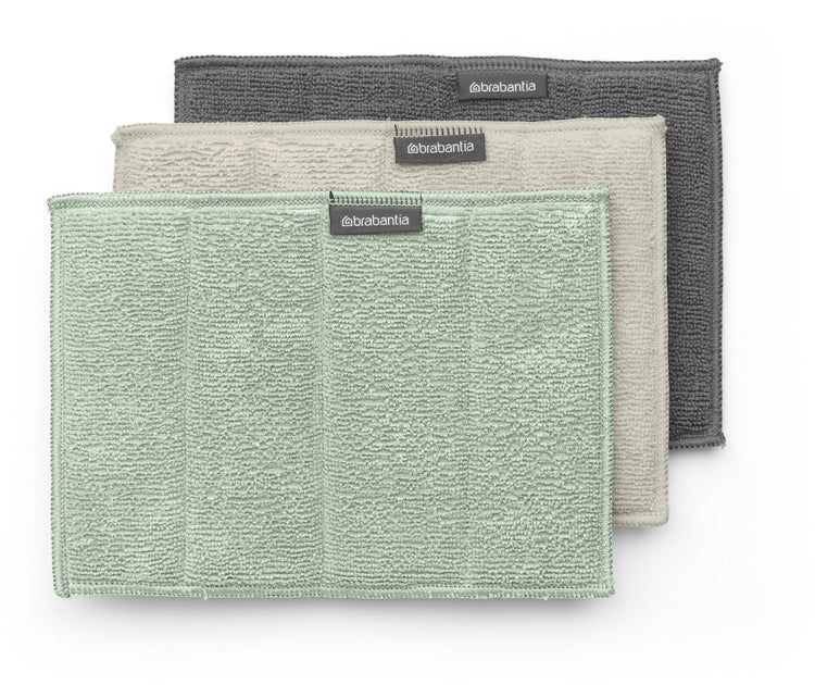 Brabantia chiffons en microfibre pour évier - lot de 3 - 16 x 22 cm - beige doux gris foncé vert jade