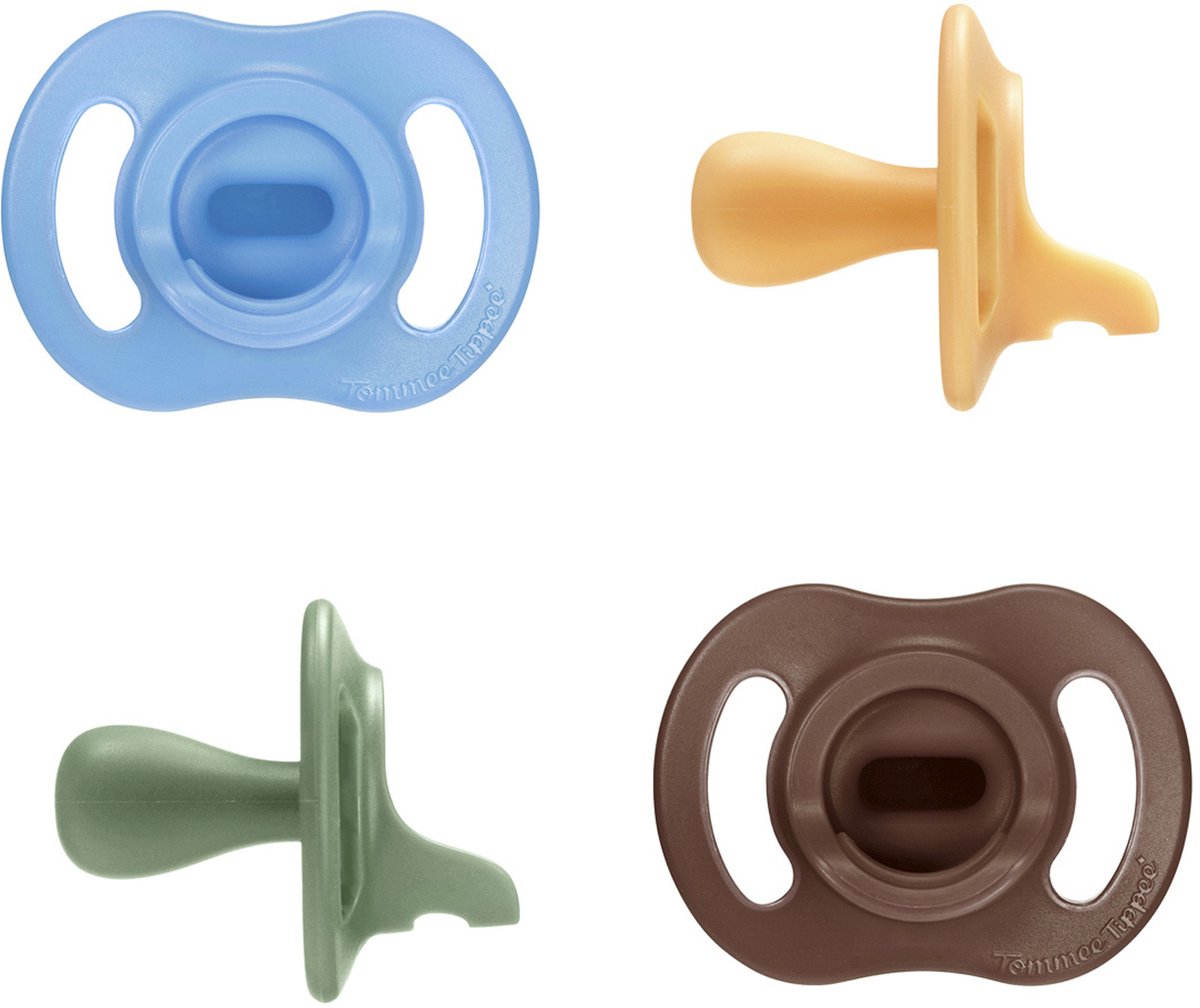 Tommee tippee sucette ultra légère stayput - 18-36 mois - lot de 4 - sucette monobloc en silicone - bleu multi