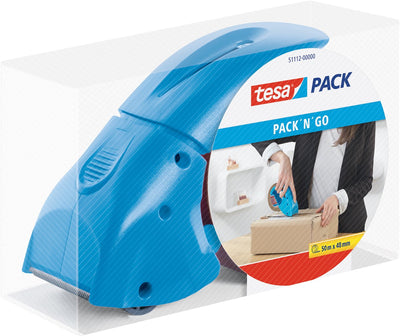 Tesa pack distributeur de ruban adhésif pack'n'go distributeur manuel ergonomique bleu avec ruban adhésif - 50 m x 48 mm