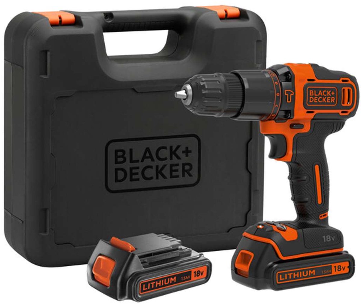 Tournevis à batterie lithium-ion Black+decker 18 V avec 2 batteries 1,5 Ah, 2 vitesses variables, étui - bdchd18kb-qw