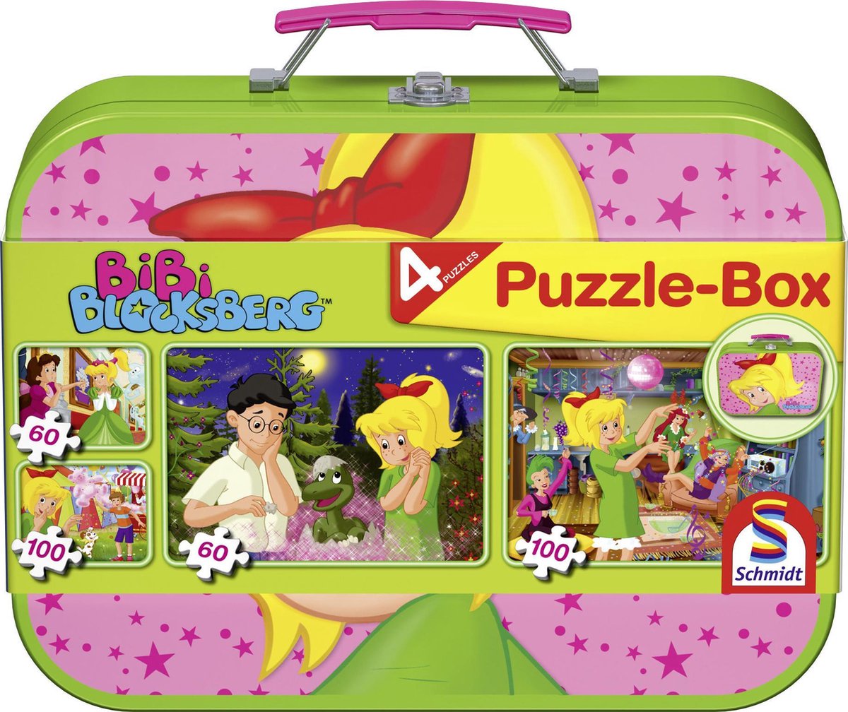 Schmidt - puzzle - bibi blockberg, boîte à puzzle, 2x60 2x 100 pièces dans un coffret métallique - enfants - à partir de 6 ans