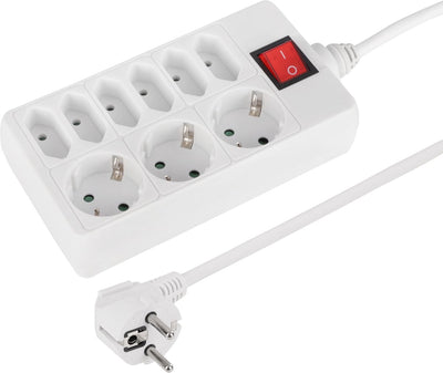 Prise Q-link - 9 prises - 3 x mise à la terre - 6 x euro - avec interrupteur - 3 x 1,5 mm² - 1,5 m - blanc