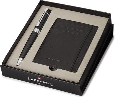 Coffret cadeau stylo à bille Sheaffer-300 g9312-chromé noir brillant-avec porte-carte de crédit-sf-g2931251-2