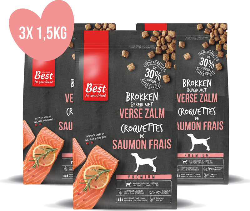 Bois de rose meilleur pour votre ami par - nourriture pour chien - saumon frais - sans blé - 3 sacs de 1,5 kg