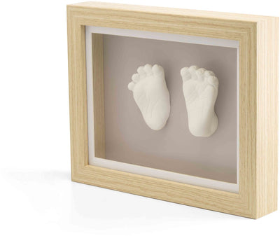 Happy Hands - Cadre empreinte de main 3D pour bébé - Cadre en bois avec plexiglas - Avec plâtre d'alginate doux pour la peau - Rappel de bricolage facile - Cadeau de maternité parfait (24,5x19,5x4 cm)