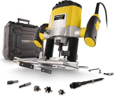 Routeur Powerplus powx0910 - 1200w - max. profondeur : 35 mm - vitesse variable - incl. mallette de rangement, guide parallèle, raccord à vide, jeu de couteaux 6 pièces et 7 accessoires