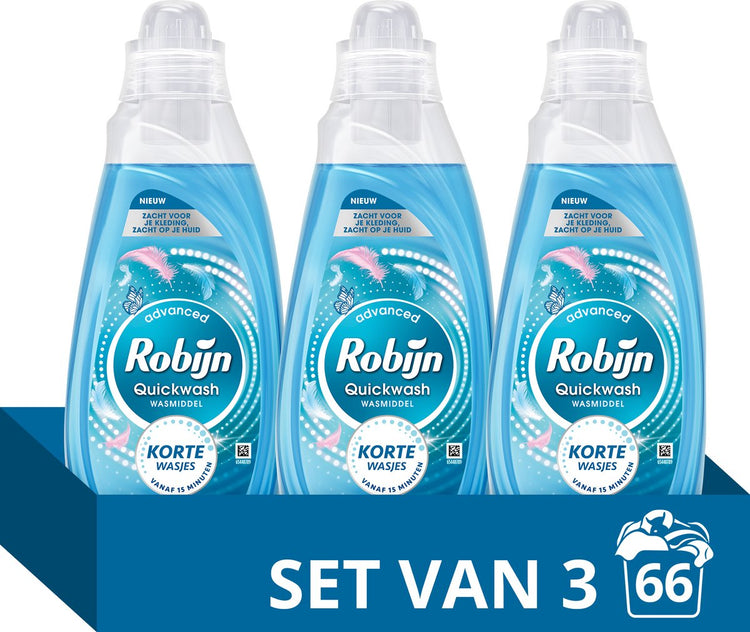 Détergent liquide Robijn quickwash - pure soft - 3 bouteilles - 66 lavages - emballage économique