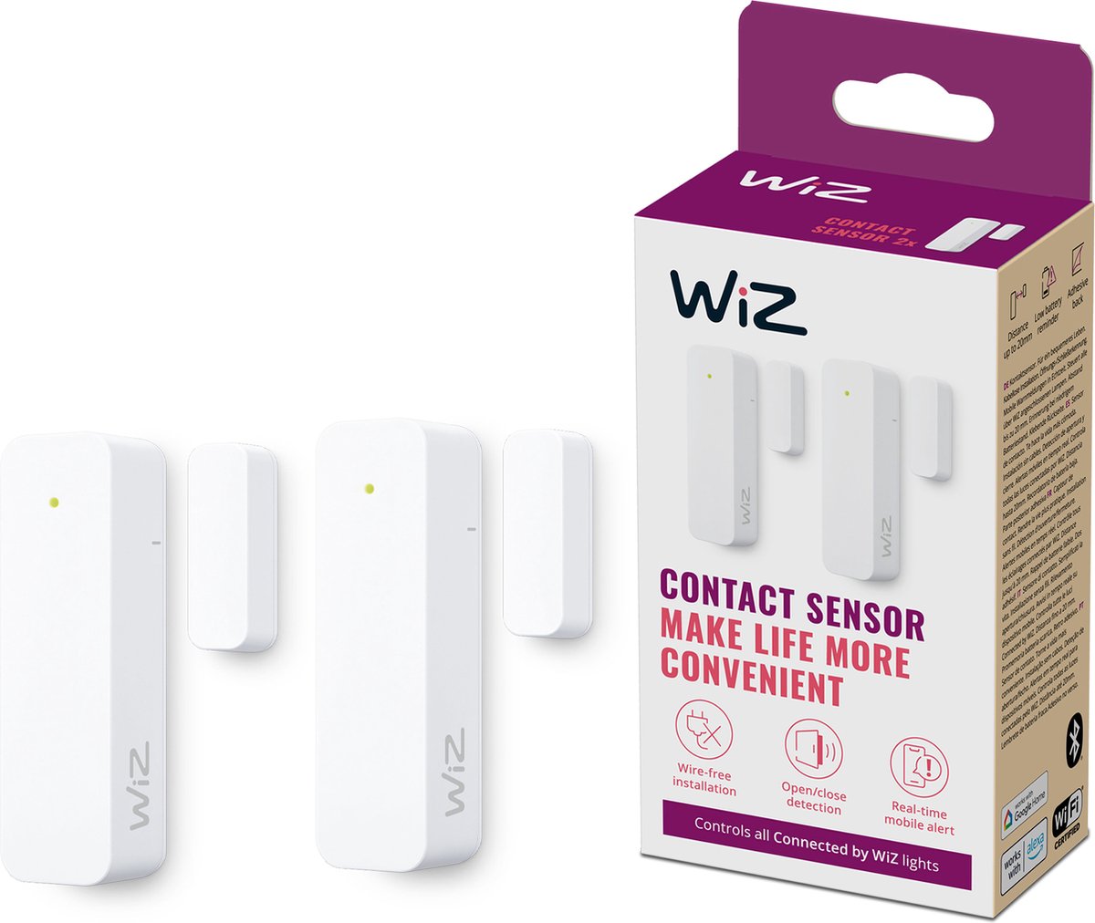 Capteur de contact Wiz - surveillance de la maison - pack de 2 - notifications directes via l'application