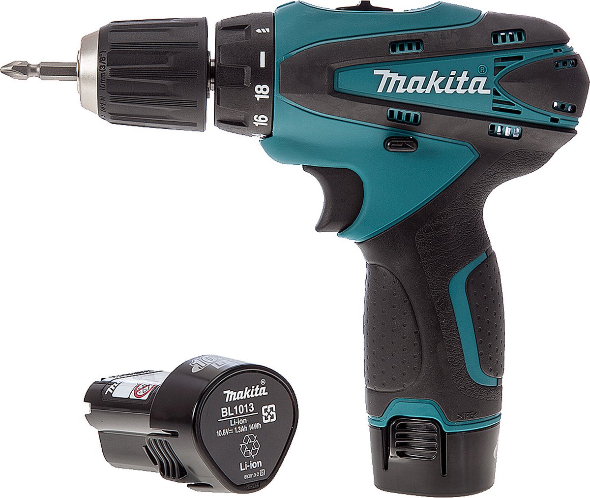 Makita df330dwe cordless drill - 10.8v - 1.3 ah li-ion - incl. 2 piles