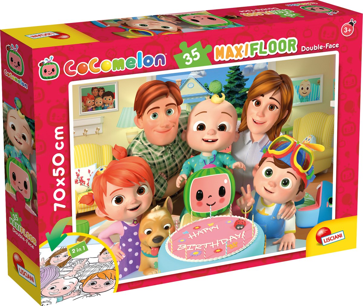 Just games puzzle de sol cocomelon - joyeux anniversaire - 35 pièces. puzzle et coloriage. taille 70×50