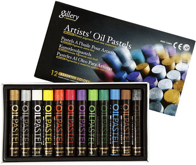Pastel à l'huile Gallery, l: 7 cm, épaisseur 11 mm, couleurs métallisées, 12 pièces 1 boîte