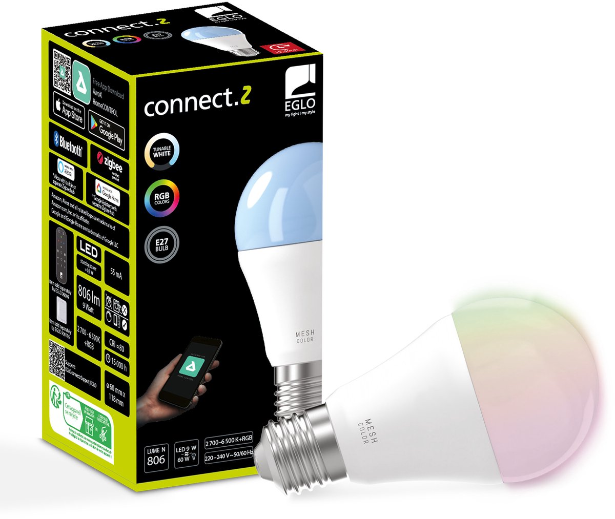 Lampe LED Eglo e27 connect.z - 806lm - rgbw - dimmable
