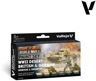 Vallejo val70208 - modèle couleur - ensemble d'infanterie blindée allemande britannique du désert de la Seconde Guerre mondiale 6 x 18 ml