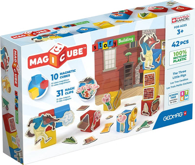 Geomag magicube story building trois petits cochons - jouets magnétiques - 42 pièces - à partir de 3 ans