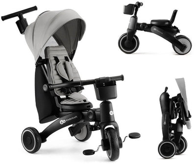 Tricycle enfant Kinderkraft Jazz 2 5 en 1 - de 9 mois à 5 ans - siège rotatif à 360°, poignée parent réglable et pare-soleil - gris