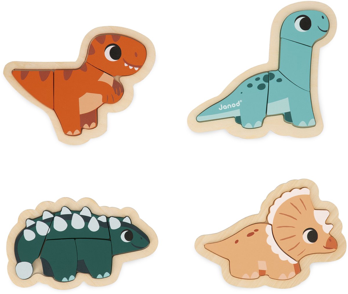 Janod - dino - 4 puzzles dinosaures en bois