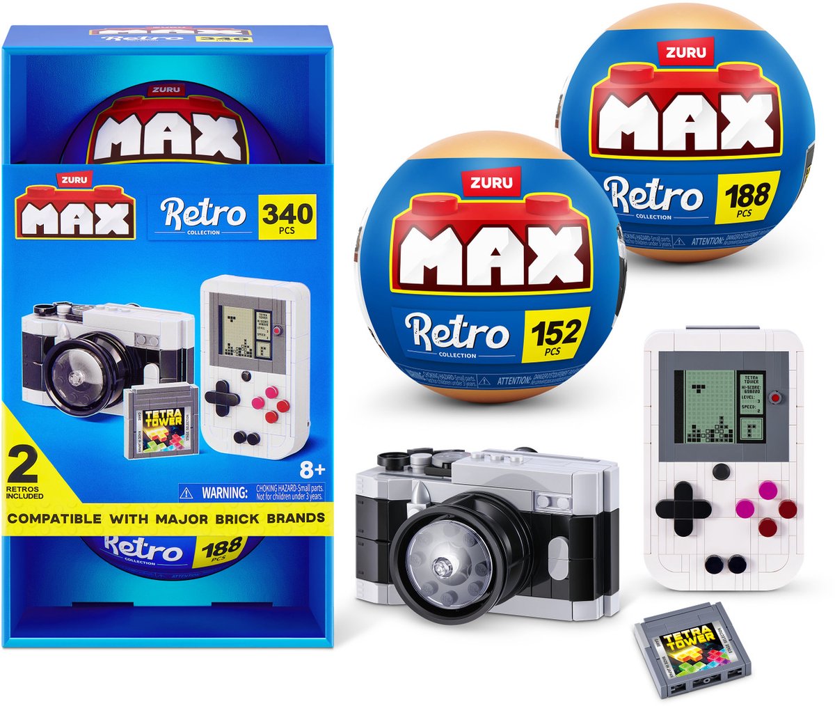 Max build more collection de briques de construction rétro s2 premium, pack de 2 (console de jeu portable avec appareil photo) par zuru