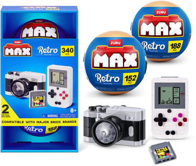 Max build more collection de briques de construction rétro s2 premium, pack de 2 (console de jeu portable avec appareil photo) par zuru