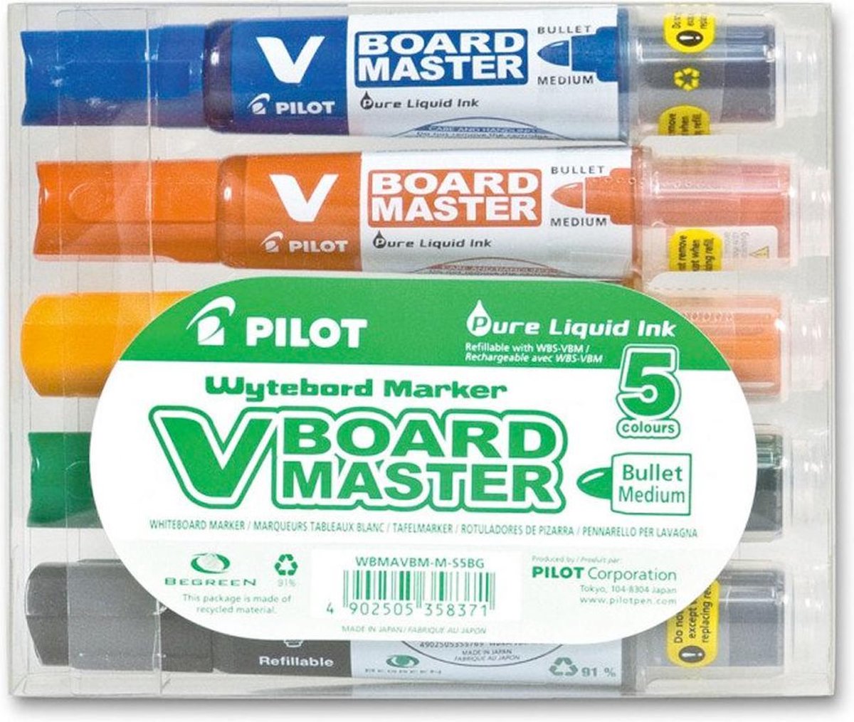Pilot v-board master – lot de 5 marqueurs pour tableau blanc – pointe ogive moyenne