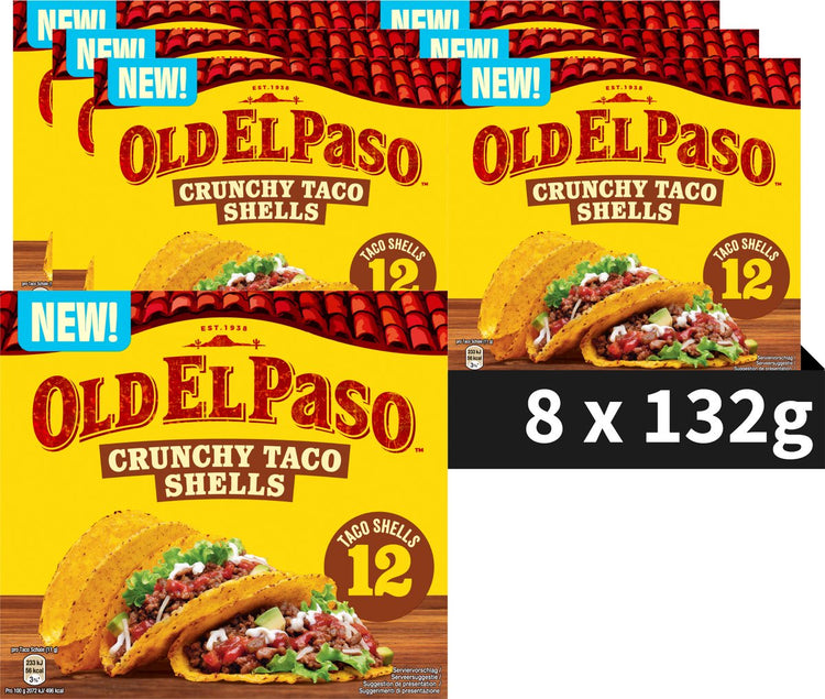 Coquilles de tacos Old El Paso - 8 x 12 pièces - Tortilla mexicaine - végétarienne sans gluten - pack économique tacos