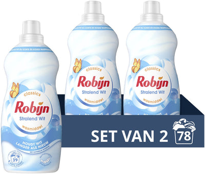 Robijn - détergent liquide - petit puissant - blanc éclatant - pack économique - 2 bouteilles - 78 lavages